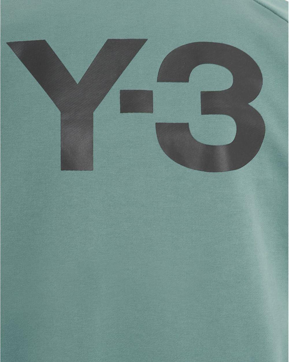 Blue and Green Y Logo - Y-3 Mens Back Logo Sweatshirt, Crew Neck Green Vapour Steel Sweat