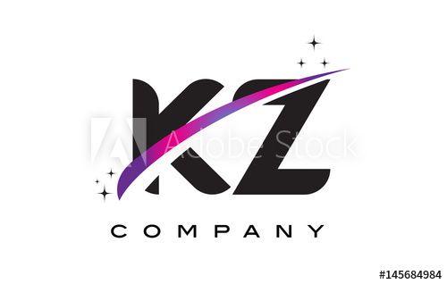 Black Letter I Logo - KZ K Z Black Letter Logo Design with Purple Magenta Swoosh