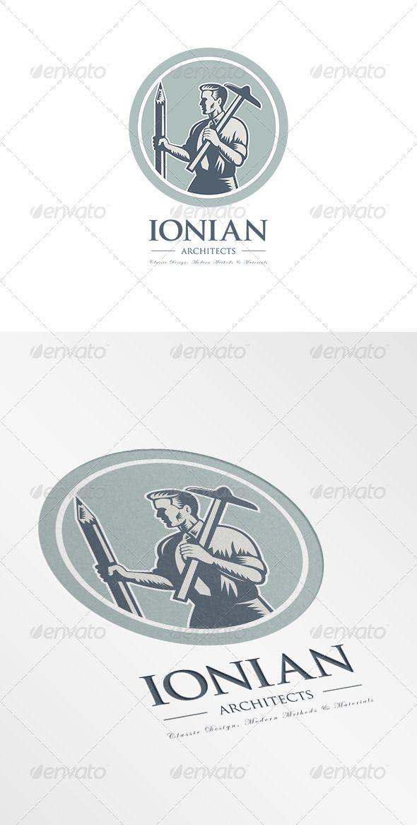 Inside in a Square Logo - Logo illustration of an architect draftsman holding pencil and t ...