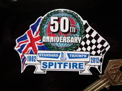 Triumph Spitfire Logo - Standard Triumph Spitfire 50th Anniversary Flag & Scroll Sticker. 3.75
