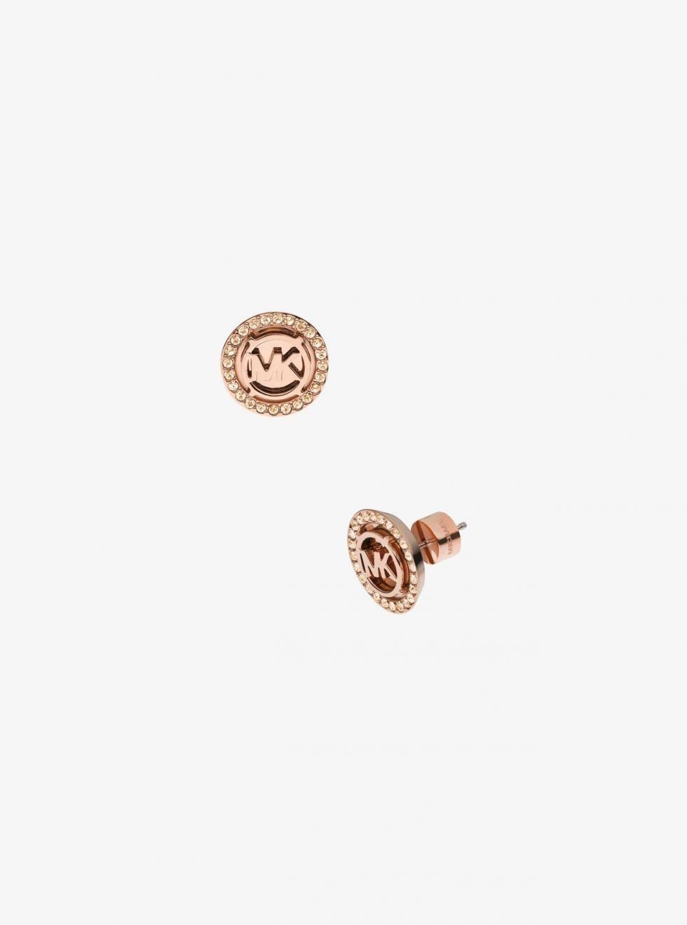 Micheal Kors Logo - Michael Kors - Logo Rose Gold-Tone Stud Earrings Womens Earrings ...