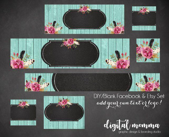 Rustic Facebook Logo - Blank/DIY Teal Boho, Rustic Floral Shop Graphics, Blank Etsy Cover ...