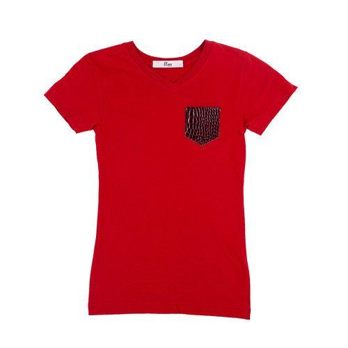 Red Gator Logo - Girls Fit V Neck Pocket Tee Red Gator Pocket