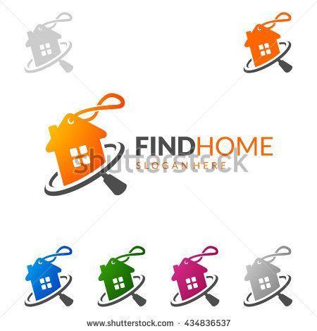 Roof Vector Logo - Real estate vector logo design, simple realty with line, magnifying