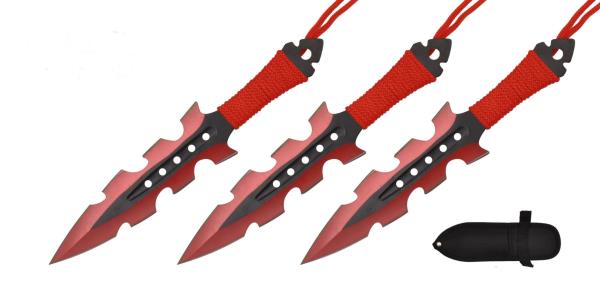Black and Red Spear Logo - 1 2 Spear Saw Throwing Knife 3pcs Set W Nylon Sheath Black & Red