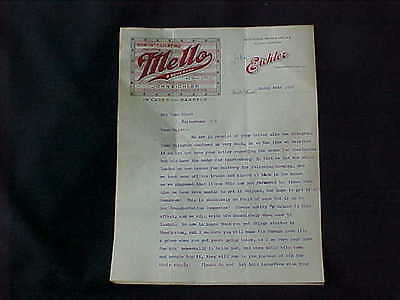 Fancy Red Logo - USED LETTERHEAD 1918 Mello Beverage New York Ny Fancy Red Logo