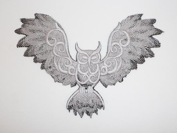 Owl Wings Logo - Embroidered Owl with Wings Spread 2 Colour Motif / Patch / | Etsy