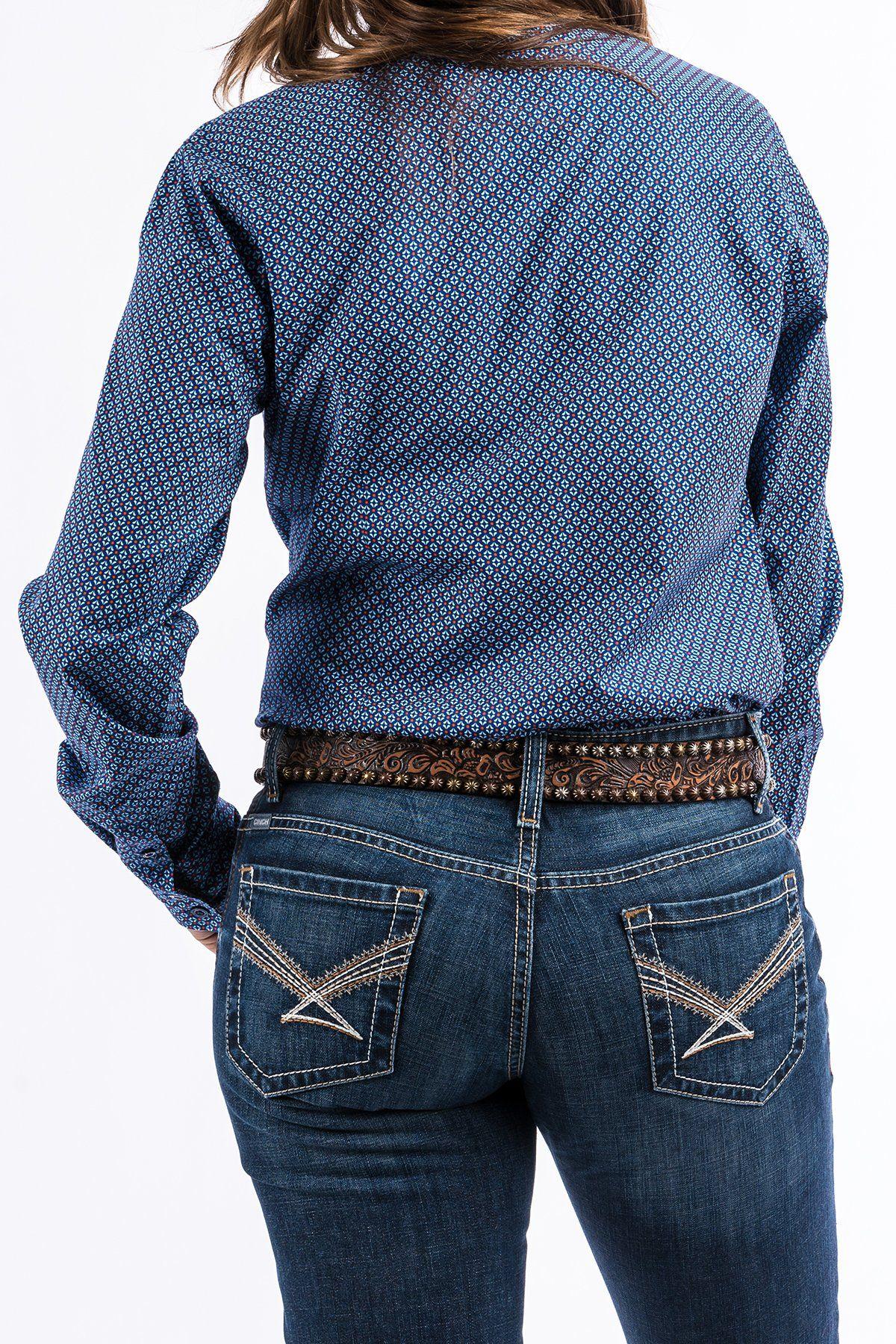 Blue and Orange Store Logo - CINCH Jeans | Women's Blue and Orange Geometric Print Button-Up Shirt