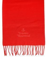 Red Squiggle Logo - Vivienne Westwood Red Squiggle Print Woolblend Scarf in Red
