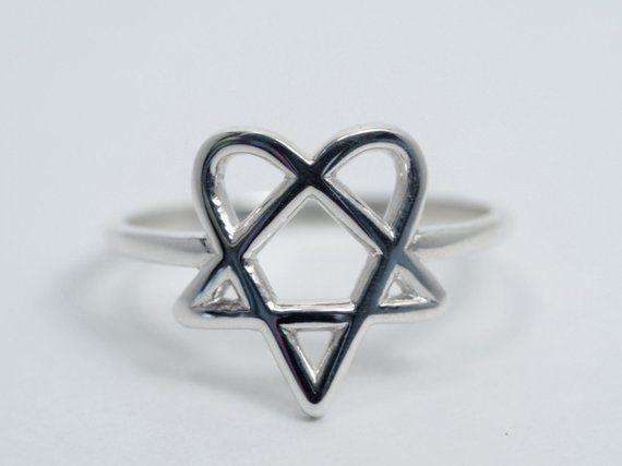 Star in Heart Logo - HIM Ring Heartagram Ring Star Heart Ring Band Logo Ring