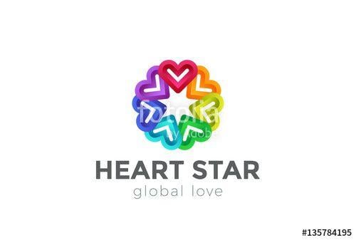 Star in Heart Logo - Heart Star Flower Logo. Valentine day love LGBT Swinger Party Stock