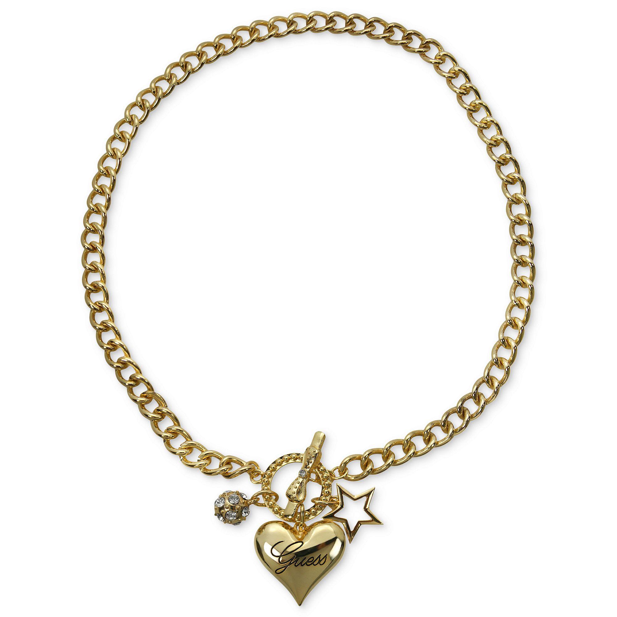 Star in Heart Logo - Lyst - Guess Necklace Gold Tone Heart Logo Fire Ball and Star ...
