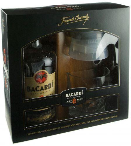 Bacardi 8 Logo - Bacardi 8 Year Old Rum with Rocks Glass & Ice Mold | Binny's ...