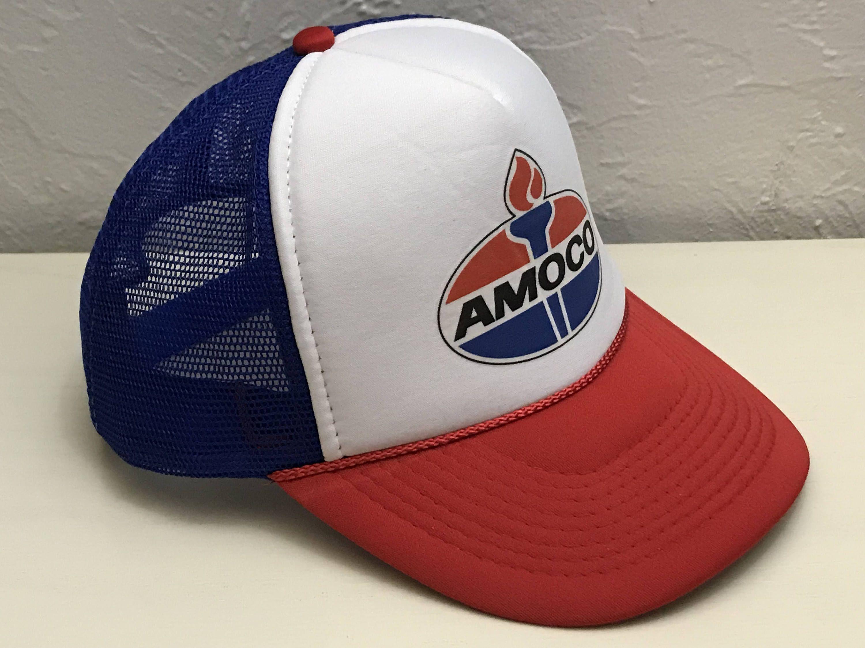 Red and Blue Torch Logo - Vintage AMOCO Gasoline Trucker Hat / Red White and Blue Amoco Torch