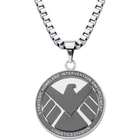 Steel Shield Logo - Marvel Men's Stainless Steel S.H.I.E.L.D Logo Pendant, 24