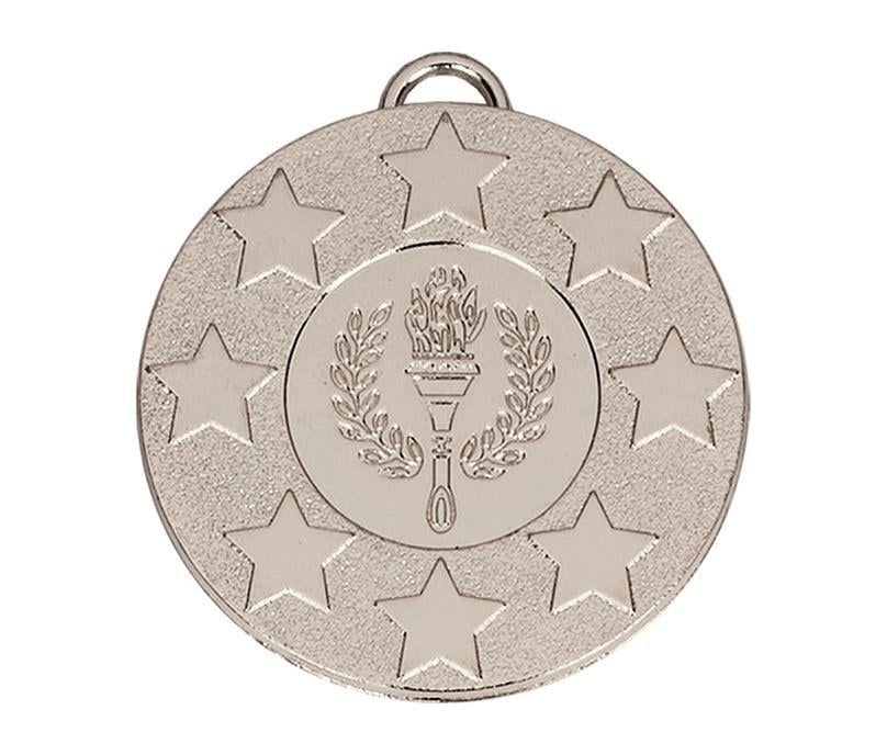 Red and Blue Torch Logo - Silver Stars & Victory Torch Medal with Red, White & Blue Ribbon 5cm (2