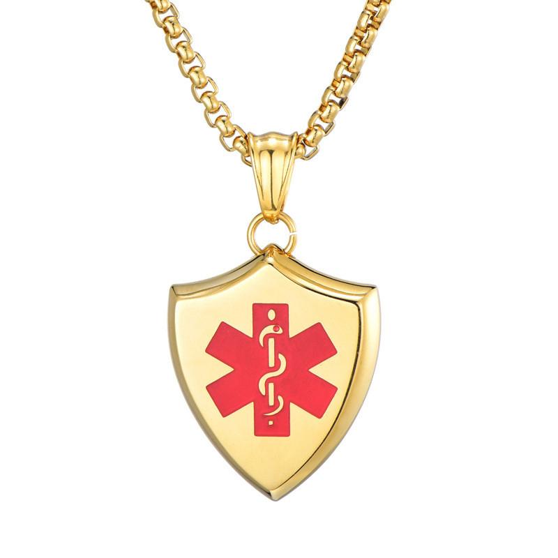 Steel Shield Logo - Wholesale Shield Shaped Medical Logo Pendant Necklace Gold Plated ...
