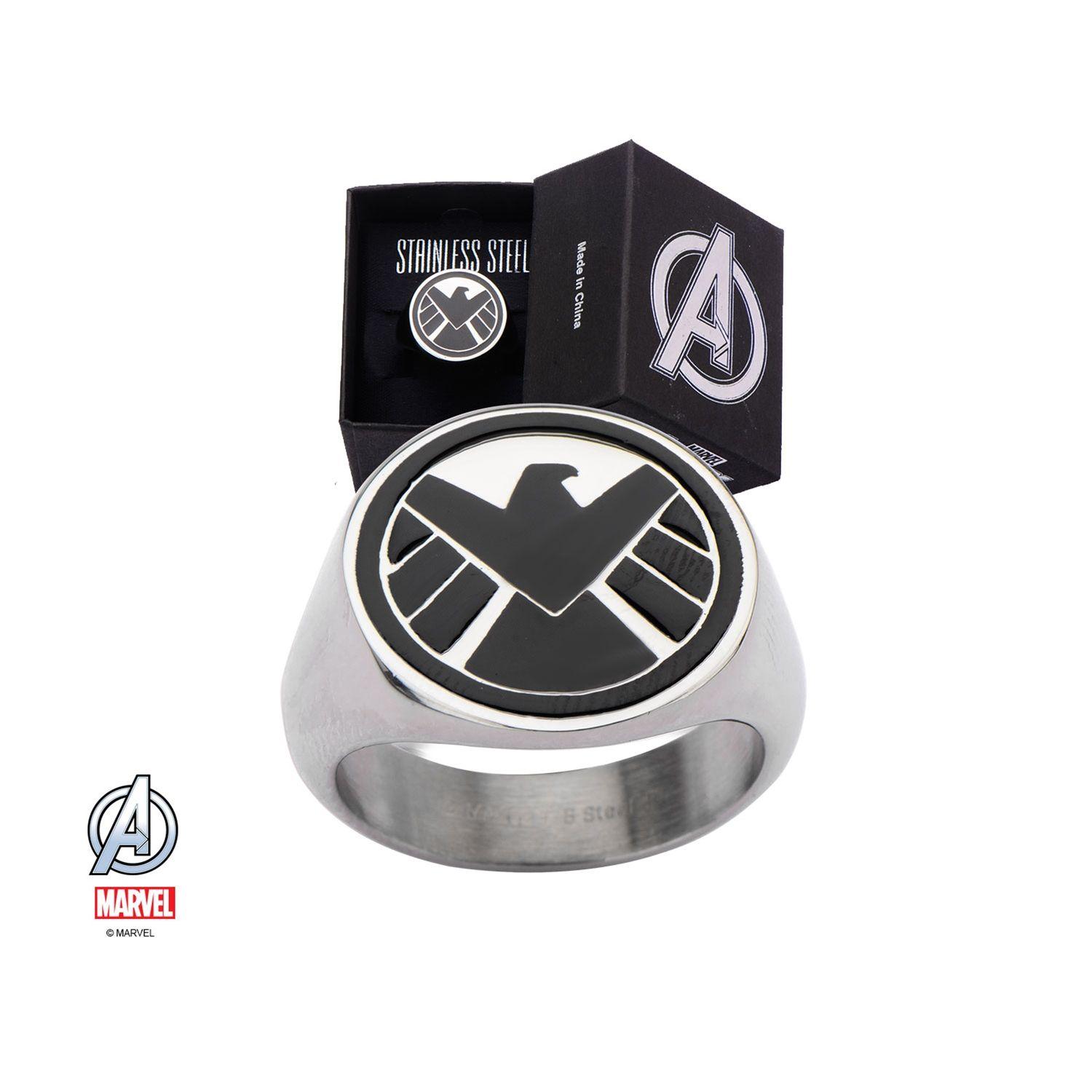 Steel Shield Logo - Marvel Stainless Steel S.H.I.E.L.D. Black Logo Signet Ring - 8mm ...
