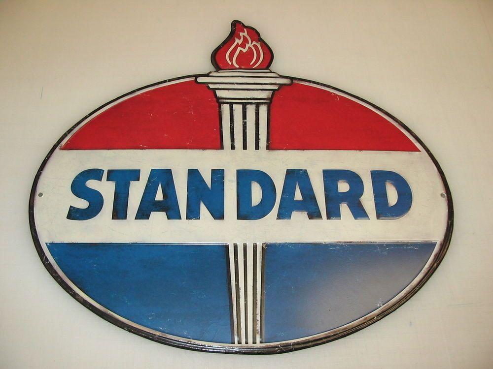 Red and Blue Torch Logo - STANDARD OIL Metal Sign Vintage Style Tin Red White & Blue Torch ...