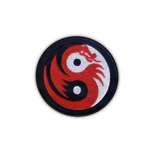 Black and Red Dragon Logo - Yin Yang white-black with red dragon EMB PATCH/BADGE | eBay