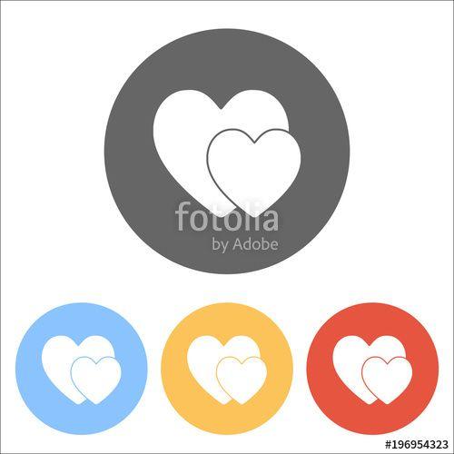 2 Colored Circles Logo - 2 hearts. Simple icon. Set of white icons on colored circles