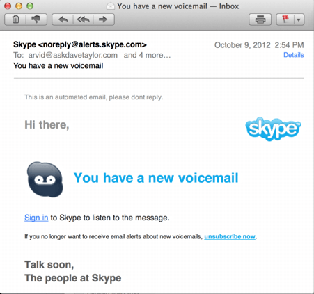 Skype Email Logo - Skype Voice Mail Notification: Spam, Scam or Phishing? - Ask Dave Taylor