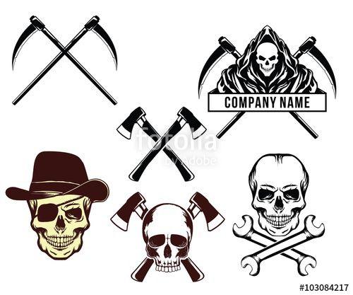 Wrench Logo - head skull reaper axe and wrench logo set