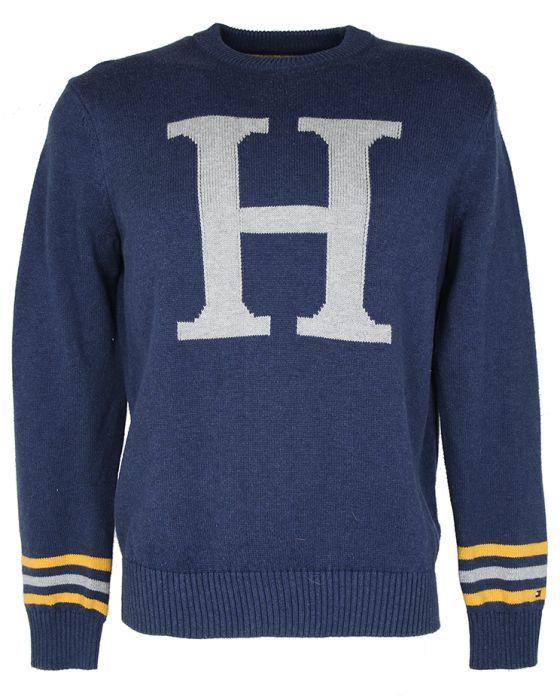 Blue H Logo - Tommy Hilfiger Blue Varsity Style H Logo Knit Jumper Blue