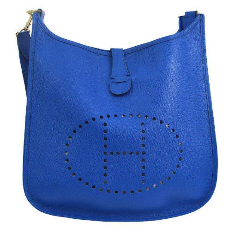 Blue H Logo - Hermes Blue Leather Canvas H Logo Men's Women's Crossbody Shoulder