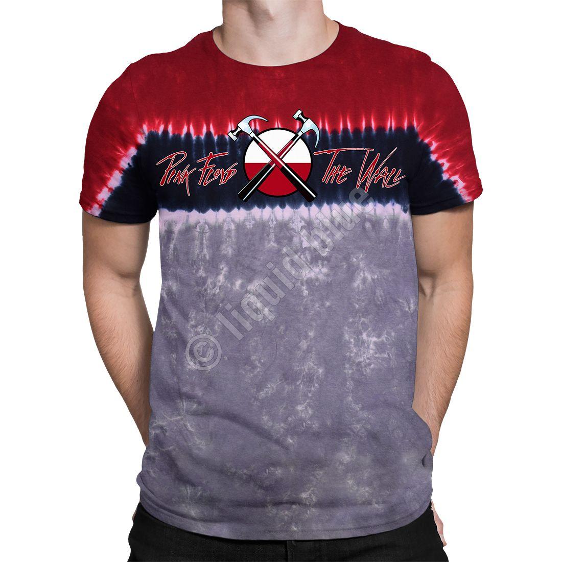 Pink Cross Logo - Pink Floyd Hammer Cross Logo Tie-Dye T-Shirt Tee Liquid Blue