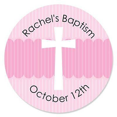 Pink Cross Logo - Delicate Pink Cross - Personalized Baptism Sticker Labels - 24 ct ...