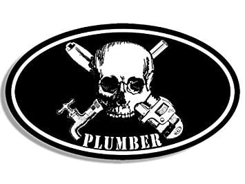Black Oval Logo - American Vinyl Black Oval Plumber Skull And Pipe Wrench Sticker ...