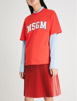 Red and Black College Logo - MSGM College logo-print cotton-jersey T-shirt Red Black Friday Deal