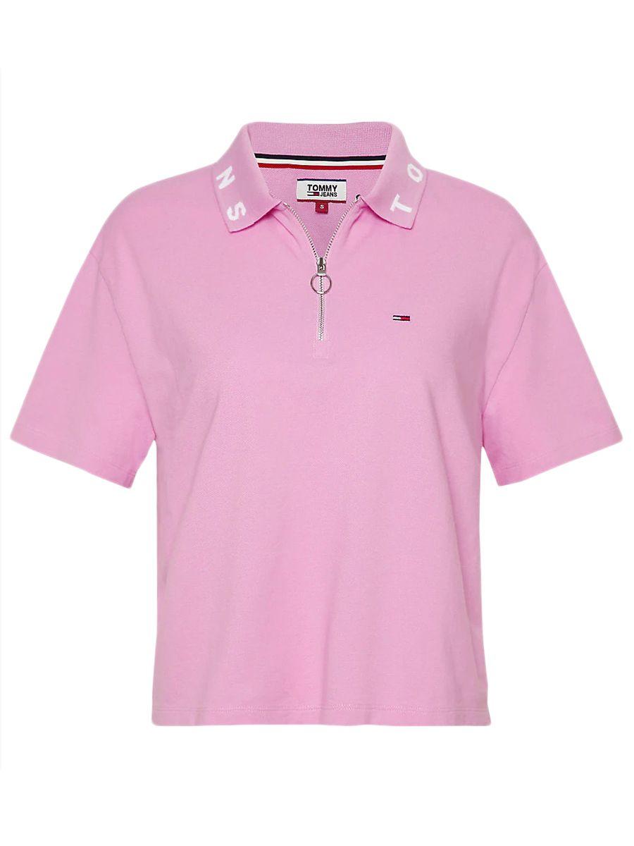 Pink Polo Logo - Tommy Jeans Pink Logo Collar Polo Shirt