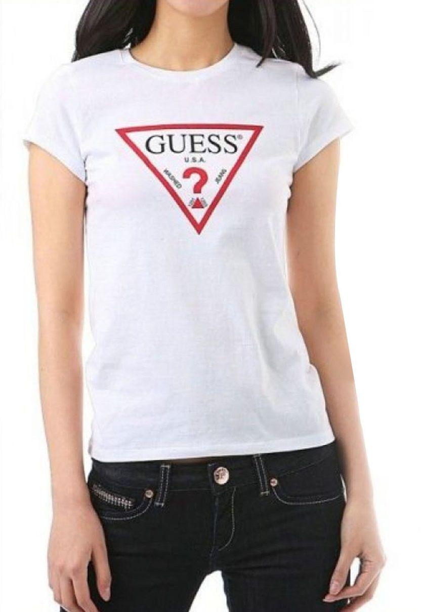 Inverted United Logo - Shop Guess Guess Women's Inverted Triangle Logo Tee, White for Women