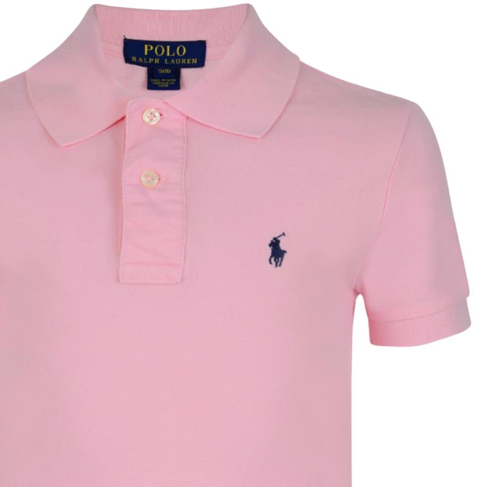 Pink Polo Logo - Ralph Lauren Girls Pink Polo Shirt with Navy Logo Lauren