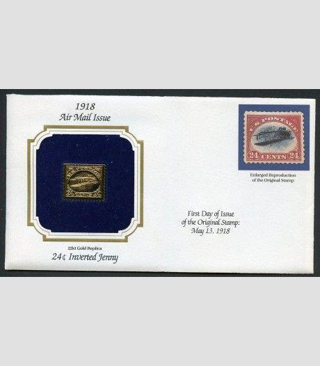 Inverted United Logo - UNITED STATES 1918 INVERTED JENNY 22kt GOLD REPLICA ON COMMEMORATIVE