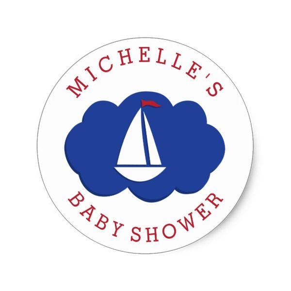 Red White Blue Sailboat Logo - Red White Blue Sailboat Nautical Baby Shower Classic Round Sticker ...