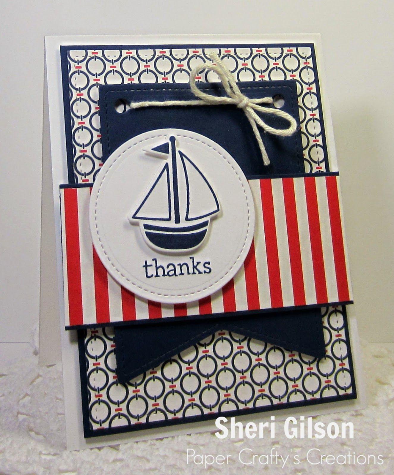 Red White Blue Sailboat Logo - hand crafted card from Paper Crafty's Creations. red, white