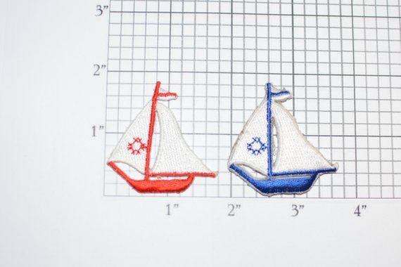 Red White Blue Sailboat Logo - Lot Of 2 Sailboat Iron On Vintage Appliqué Patches One Each