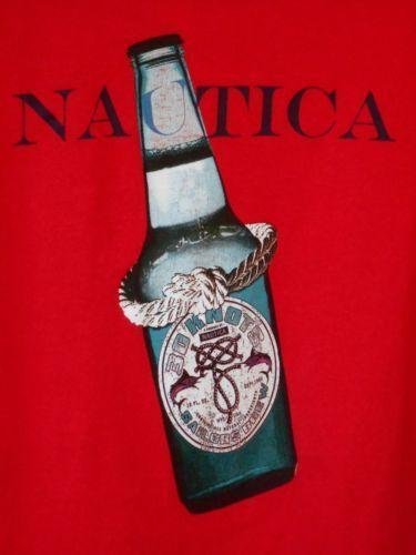Red White Blue Sailboat Logo - Vtg Mens NAUTICA 30 Knots Sailors Brew Beer Bottle Sailboat Logo Red ...
