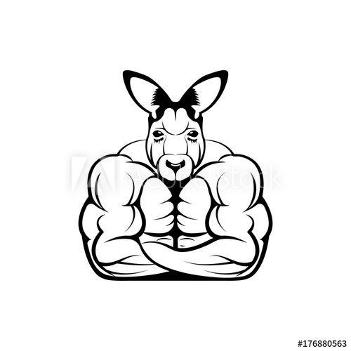 Kangaroo Fitness Logo - Vector fitness body with kangaroo head, face for retro logos ...