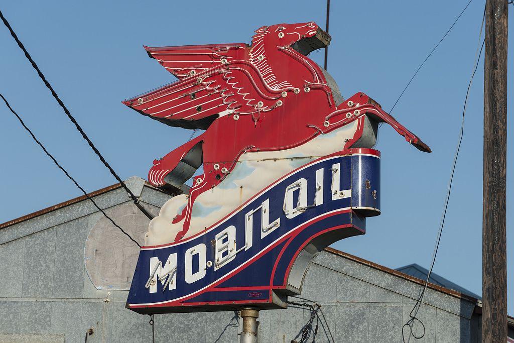 Horse Gas Station Logo - Vintage Mobil pegasus (flying horse) gas station insigia along a ...