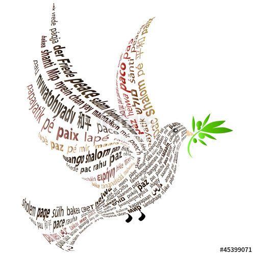 Brown Dove Logo - Brown Dove with the word peace in all languages Stock image