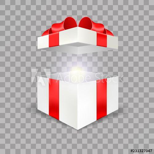 Angled Red Box Logo - Opened white gift box empty angle front view 3D with red bow and ...