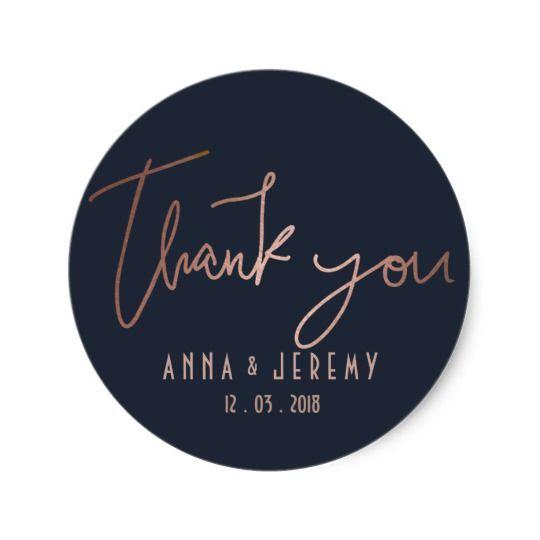 Navy and Gold Logo - Thank you Rose Gold and Navy Blue Wedding Sticker. Zazzle.co.uk