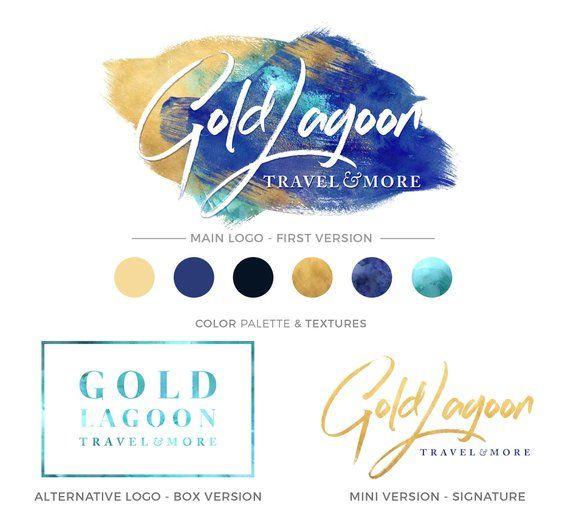 Navy and Gold Logo - LOGO KIT Gold and Navy Logo Watercolor Logo Gold Foil Logo | Etsy