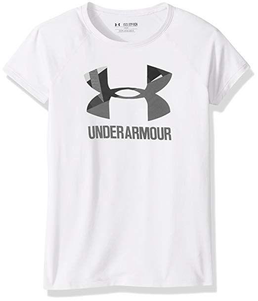 Under Armour Small Logo - Under Armour Girls Solid Big Logo SS T Shirt, Small, Steel Light