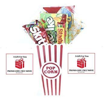 Redbox Movie Popcorn Logo - Movie Night Popcorn and Candy Gift Basket Plus 2 Free Redbox Movie Rentals Includes