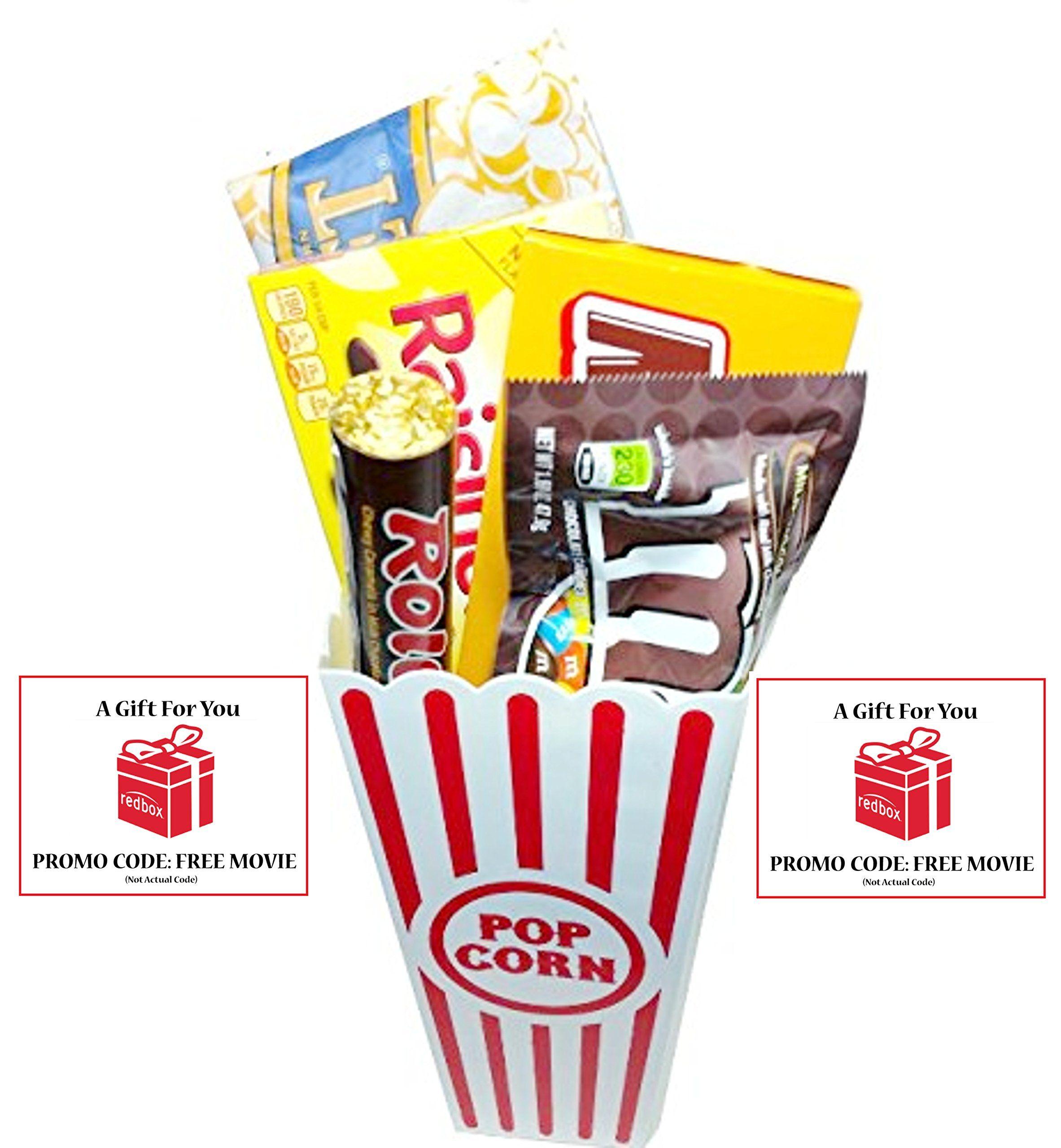 Redbox Movie Popcorn Logo - Amazon.com : Movie Night Popcorn, Candy And Redbox Movie Gift Basket